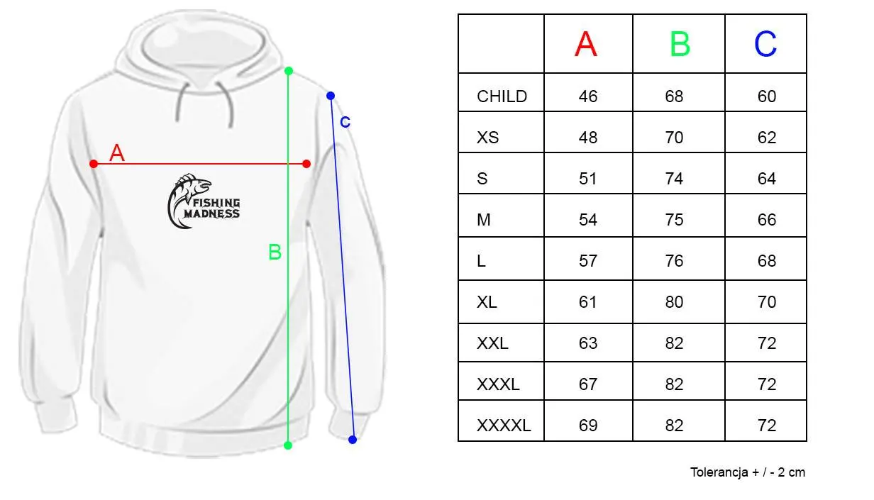 Bluza z kapturem Optimal Baits tabela rozm.